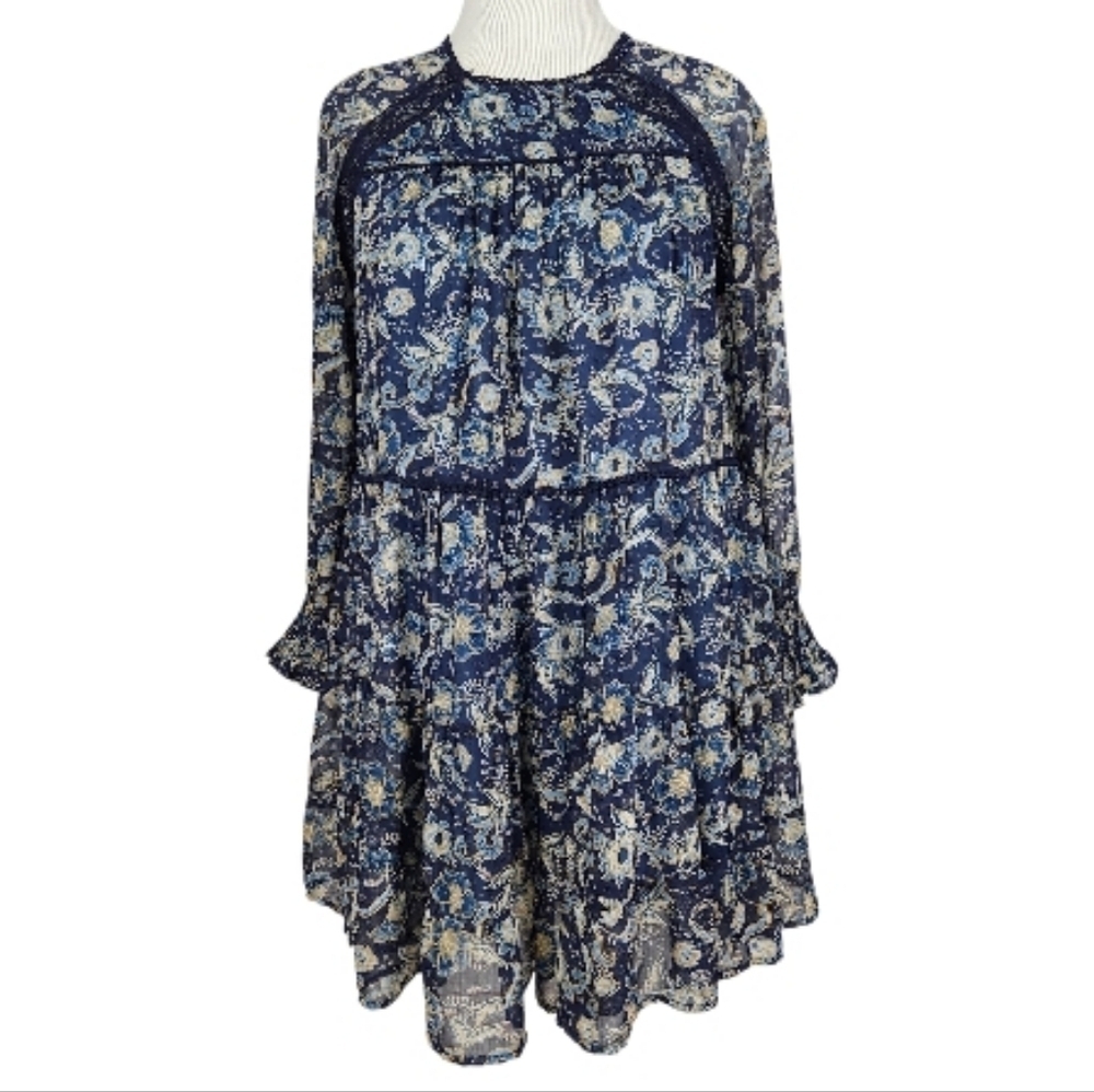 BILA 77 Boho Floral Blue Dress Size Medium